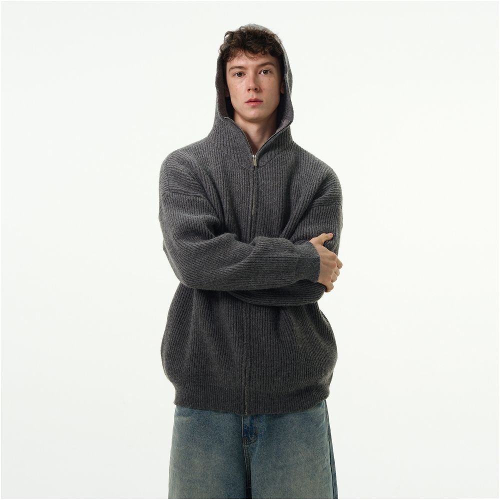 MADWITCH autumn and winter lazy style hooded sweater for men and women clean fit retro cardigan jacket youthful and energetic style image 3