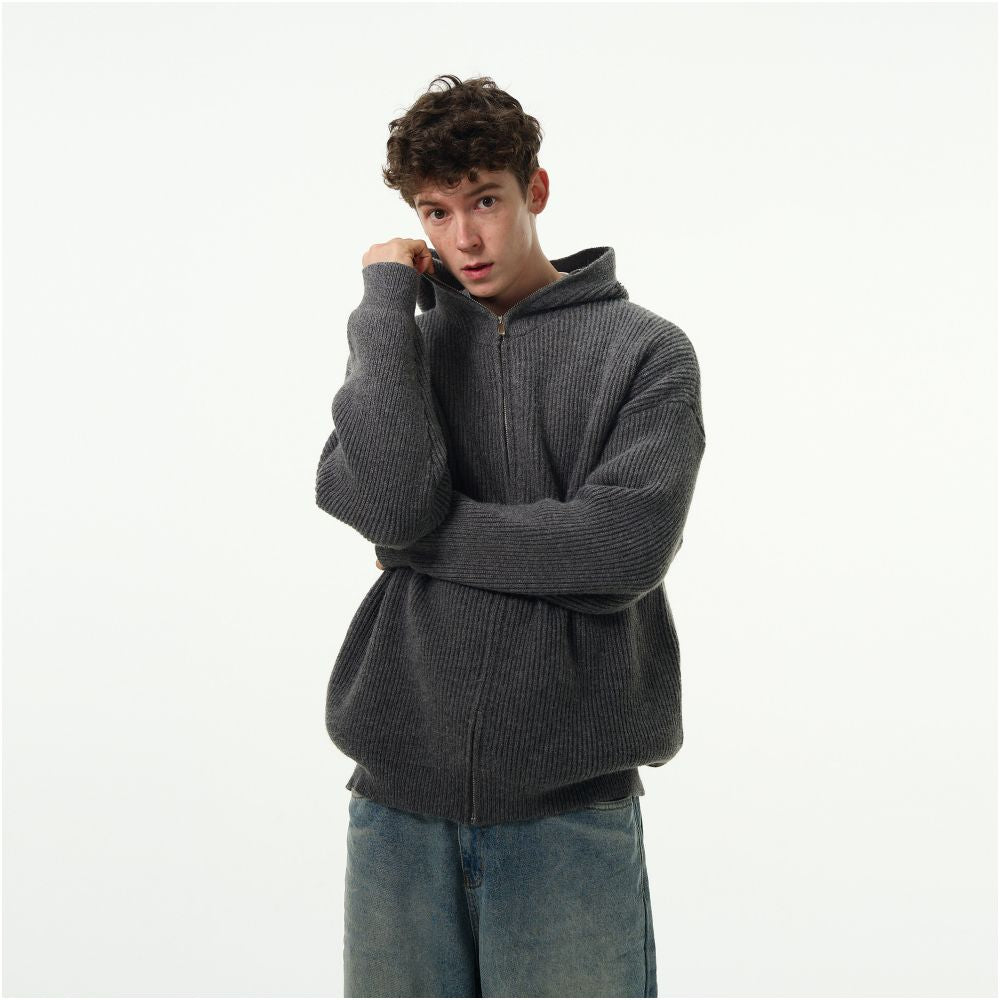 MADWITCH autumn and winter lazy style hooded sweater for men and women clean fit retro cardigan jacket youthful and energetic style image 4