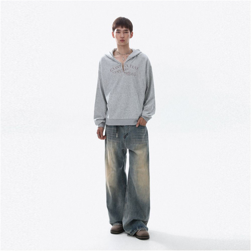 MRNEARLY American casual design with pin print hoodie for men and women pullover hoodie loose top trendy image 2