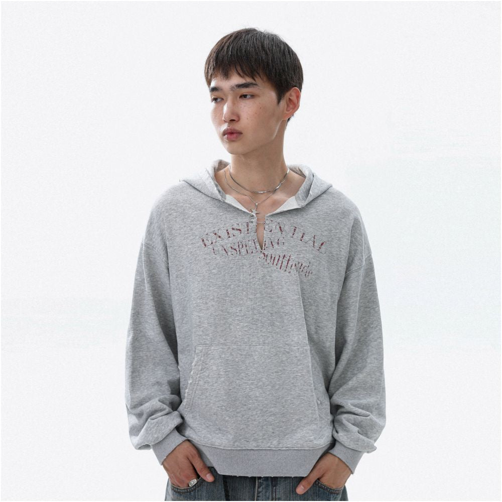 MRNEARLY American casual design with pin print hoodie for men and women pullover hoodie loose top trendy image 3
