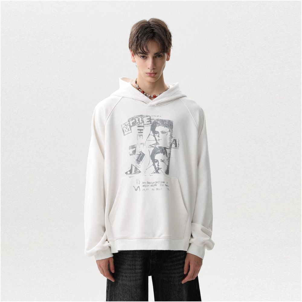 MRNEARLY American street cut raglan sleeves portrait print hooded sweatshirt men s autumn trendy loose top image 1