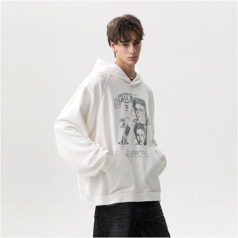 MRNEARLY American street cut raglan sleeves portrait print hooded sweatshirt men s autumn trendy loose top image 3