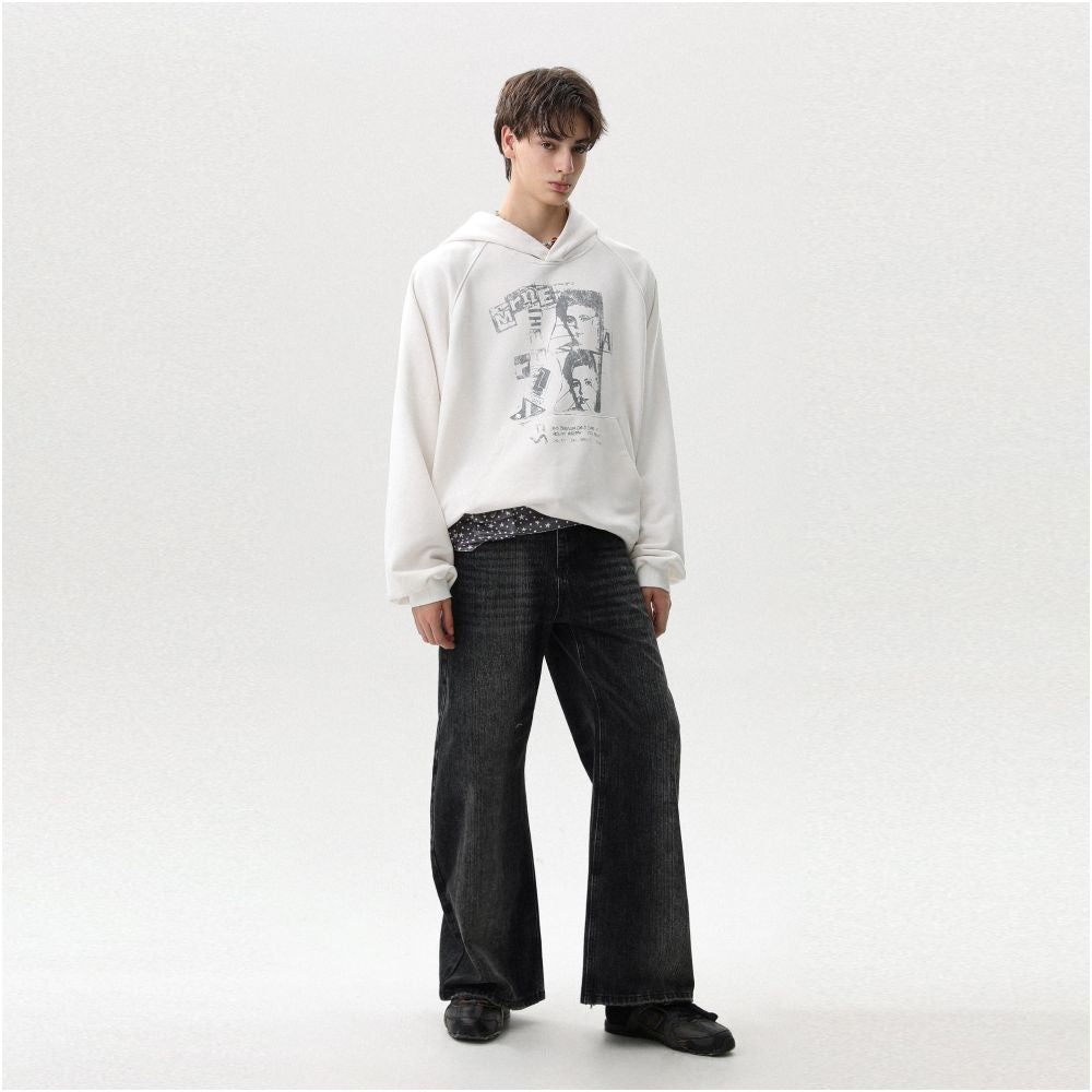 MRNEARLY American street cut raglan sleeves portrait print hooded sweatshirt men s autumn trendy loose top image 5