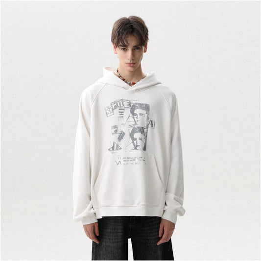 MRNEARLY American street cut raglan sleeves portrait print hooded sweatshirt men s autumn trendy loose top image 0