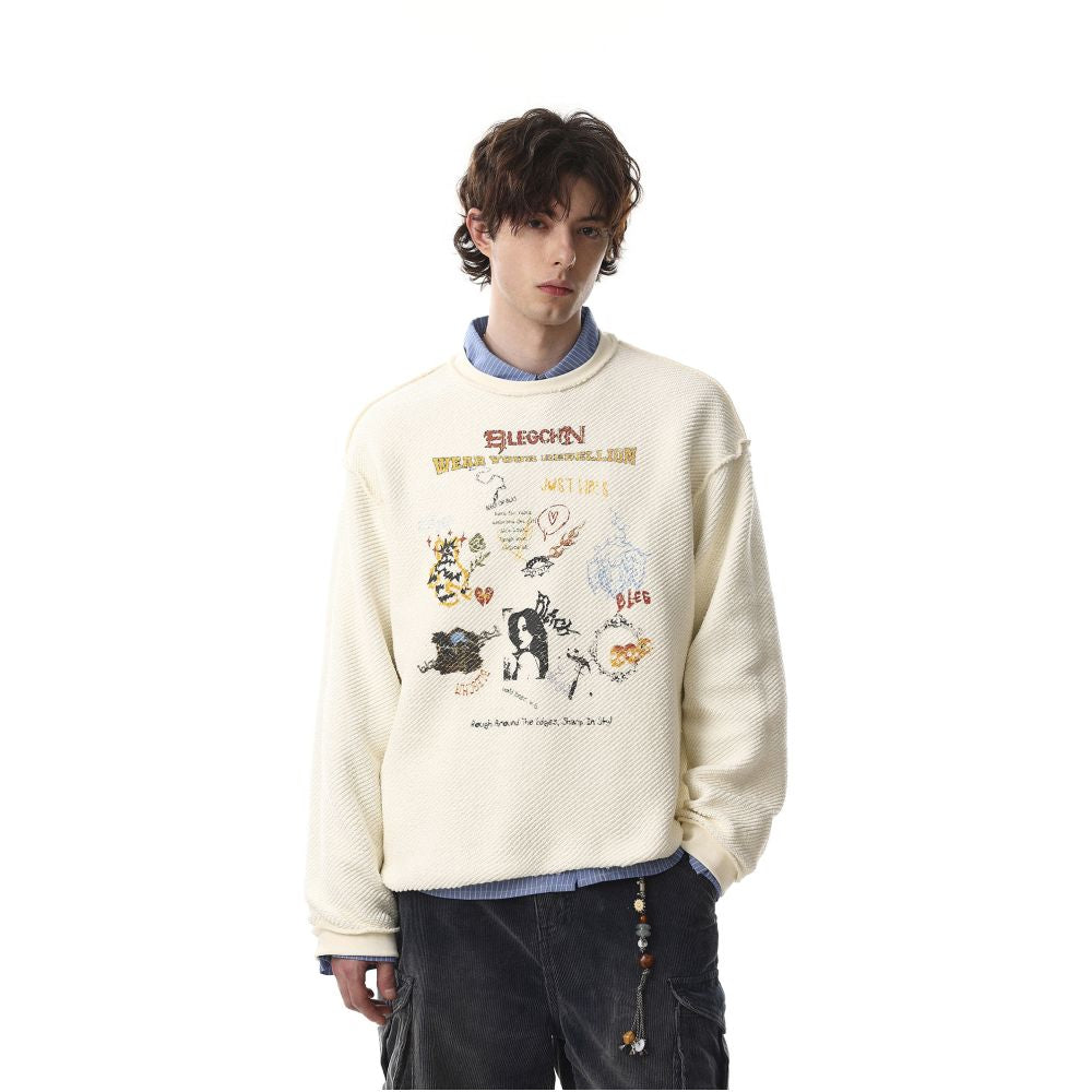 MRNEARLY American Graffiti style round neck double sided sweatshirt for men and women loose fitting pullover long sleeved college style top image 1