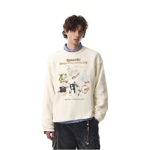 MRNEARLY American Graffiti style round neck double sided sweatshirt for men and women loose fitting pullover long sleeved college style top image 1