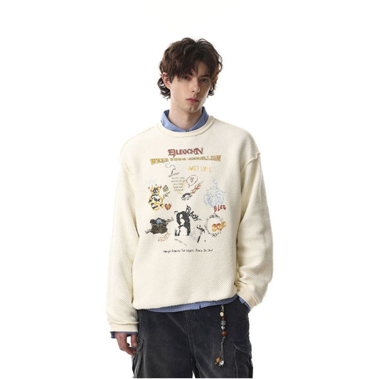 MRNEARLY American Graffiti style round neck double sided sweatshirt for men and women loose fitting pullover long sleeved college style top image 1