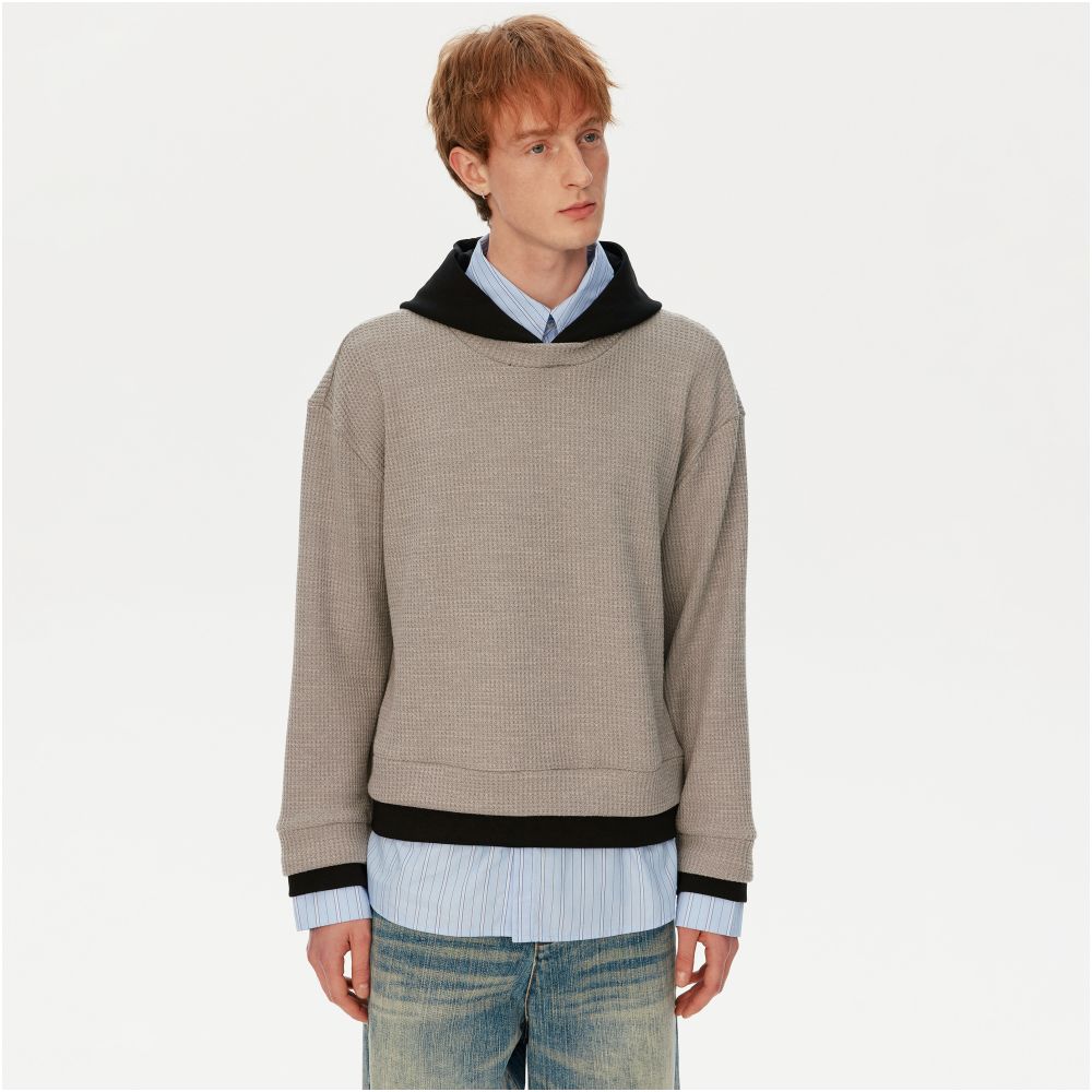 MADWITCH American style niche splicing fake three piece hooded sweatshirt for men and women loose casual waffle design top image 5