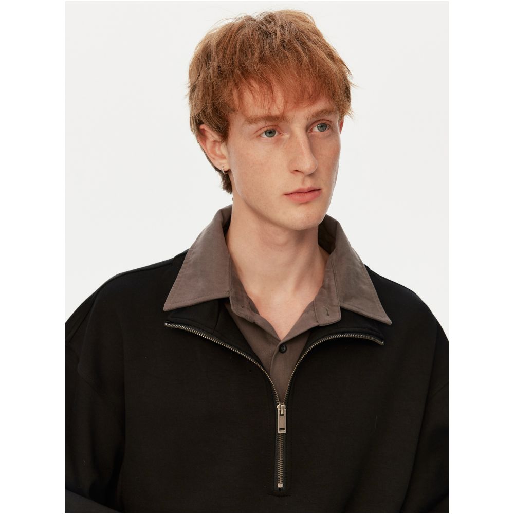 MADWITCH Retro High Grade Contrast Color Double Collar Long Sleeve Hoodie for Men and Women Commuting Casual Half Zipper Top Trendy image 4