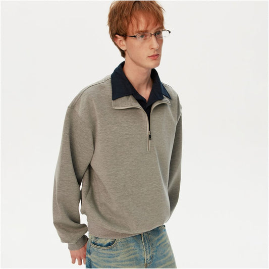 Retro Contrast Color Double Collar Long Sleeve Hoodie