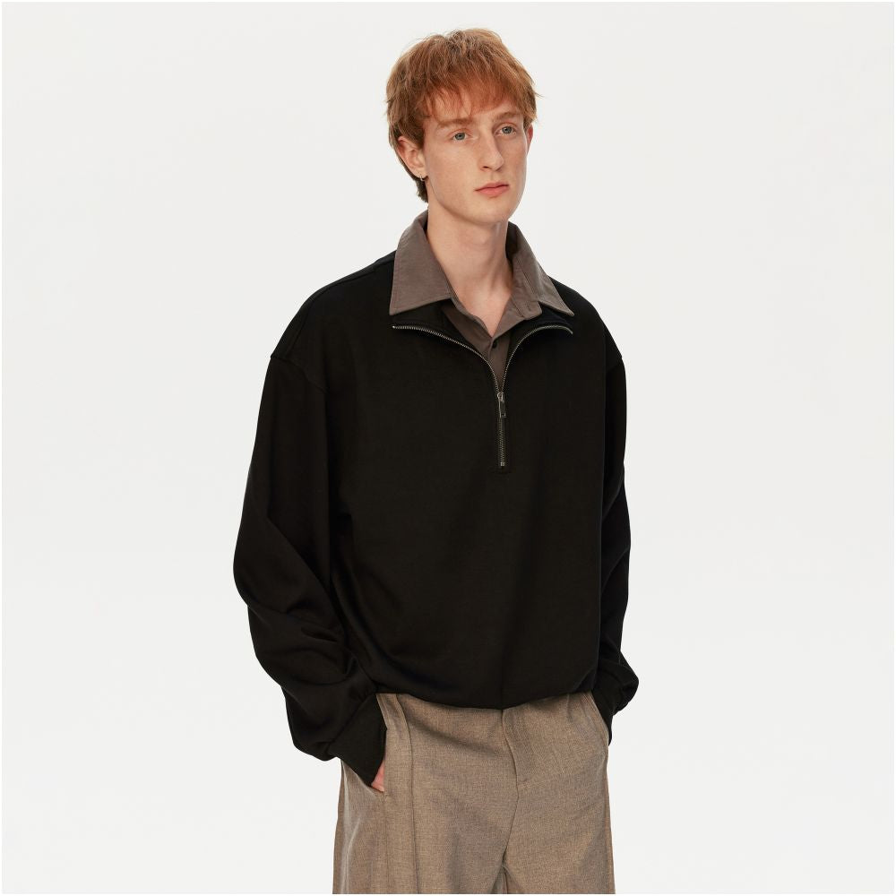 Retro Contrast Color Double Collar Long Sleeve Hoodie