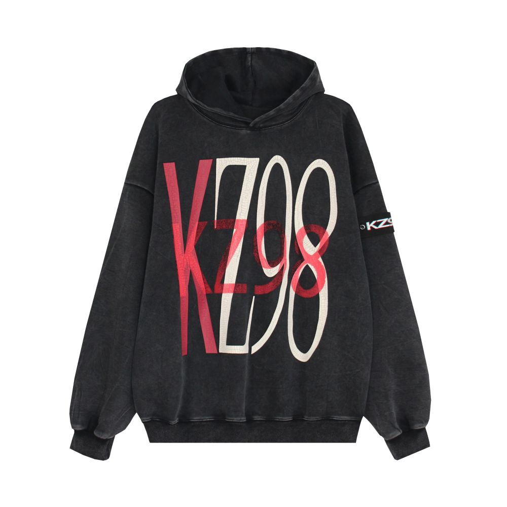 American Retro Letter Print Distressed Hoodie