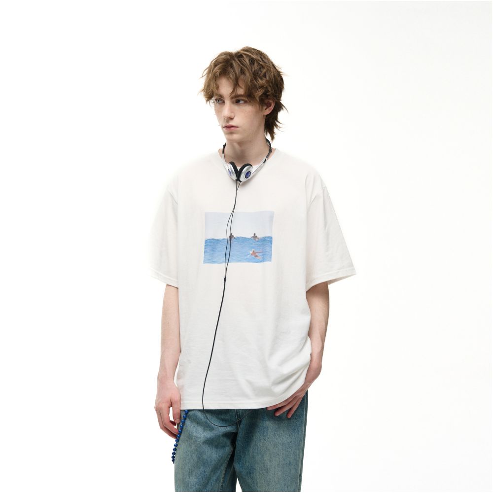 MADWITCH American Retro Cleanfit Sea View Printed Short Sleeve Men s and Women s Loose Casual Cotton Round Neck T shirt image 5