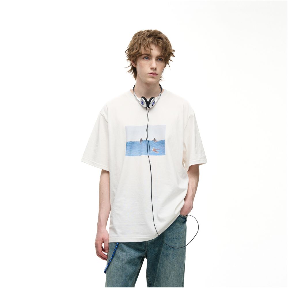 American Retro Sea View Print Short Sleeve T-Shirt