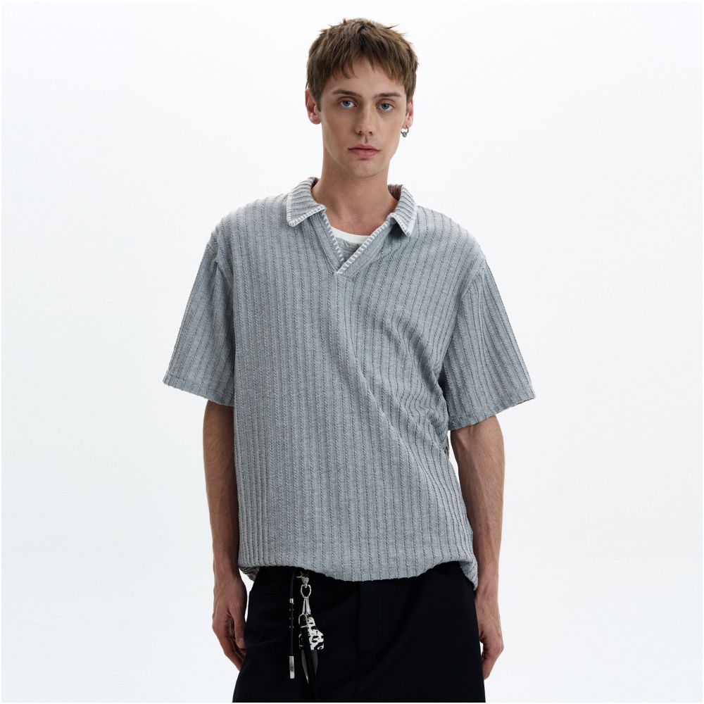 MADWITCH American retro wheat grain knit short sleeved T shirt for men and women loose and casual high intelligence and dressing style image 3