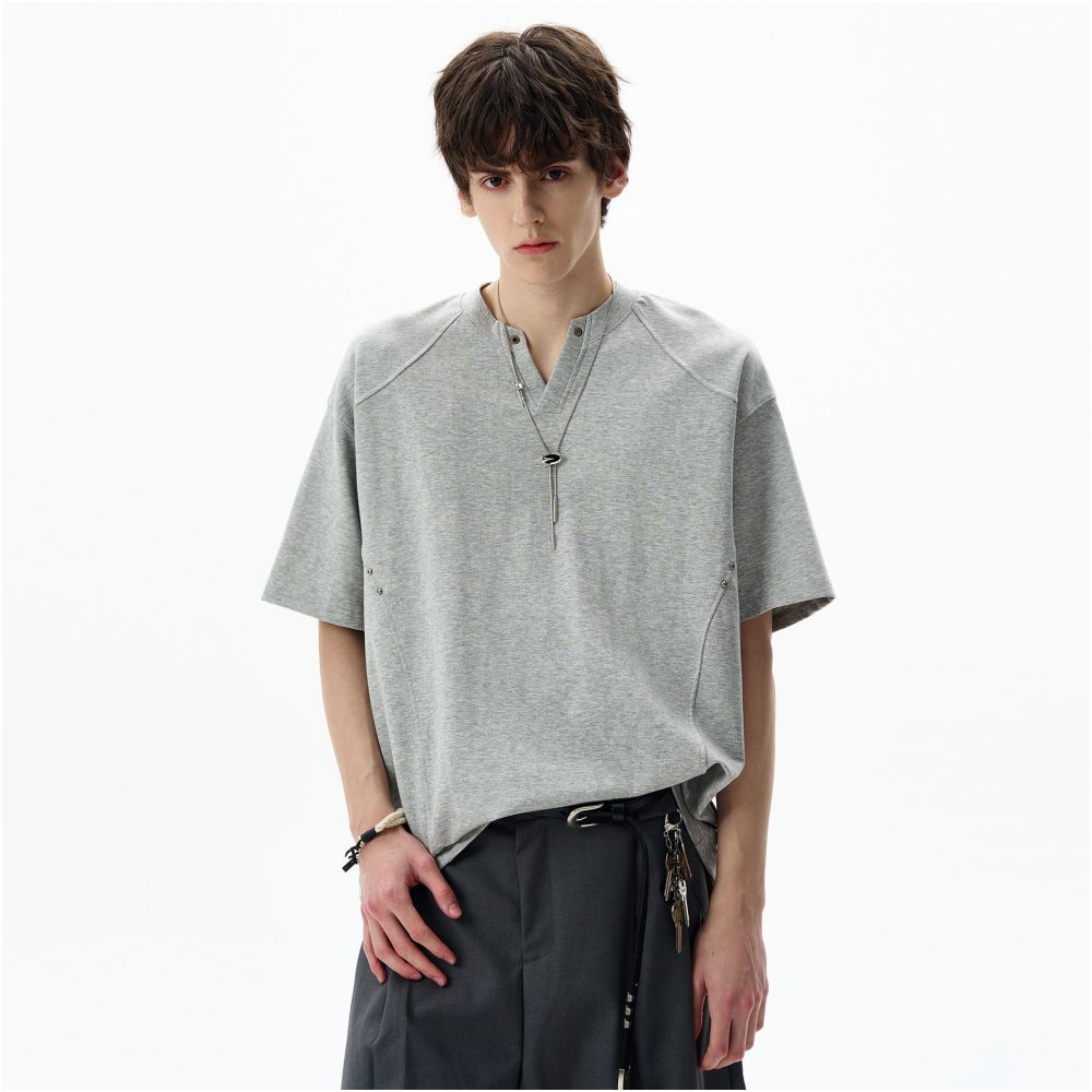 MADWITCH American retro deconstructive design sense V neck short sleeved T shirt for men and women loose casual summer trendy brand top image 4