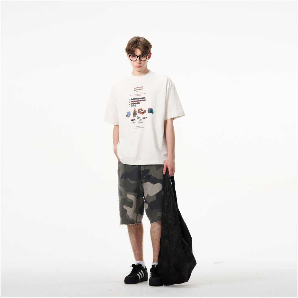 MADWITCH summer new retro printed T shirt for men and women loose and casual niche design versatile short sleeved ins image 2