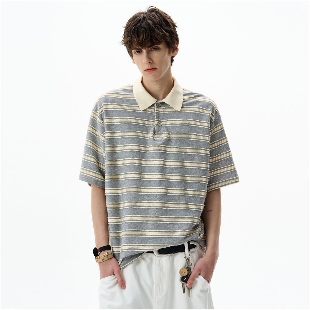 American Retro Contrasting Striped Polo Shirt