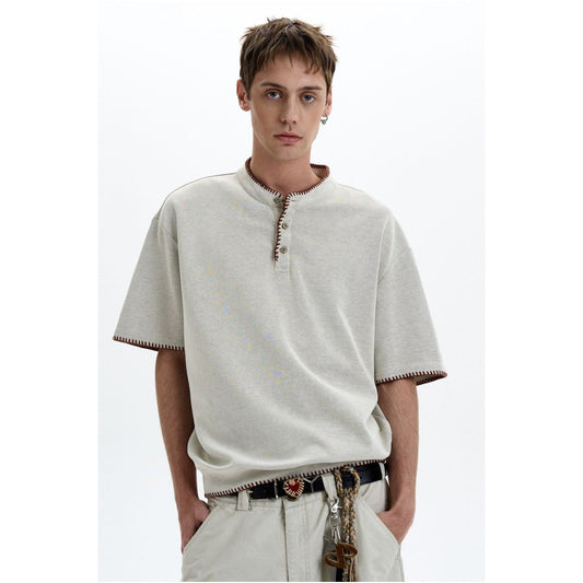 American Retro Hand-Sewn Henry Collar Short Sleeve T-Shirt