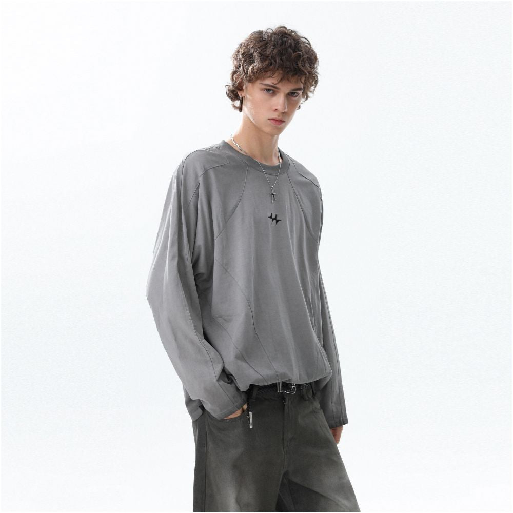 MRNEARLY American retro distressed washed embroidered design long sleeved T shirt 2025 autumn loose top image 2