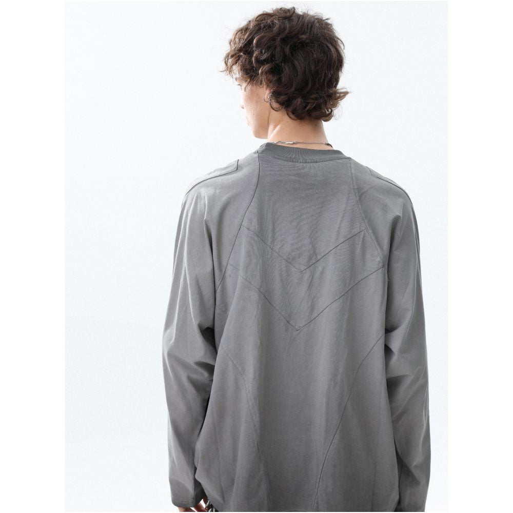 MRNEARLY American retro distressed washed embroidered design long sleeved T shirt 2025 autumn loose top image 3