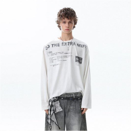 MRNEARLY American gradient color letter printed round neck long sleeved T shirt for men s autumn fashion brand loose casual top image 1