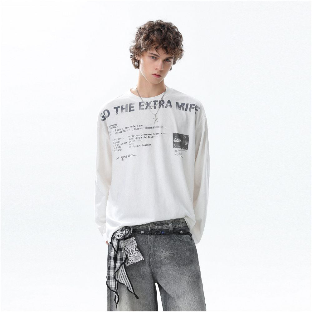 MRNEARLY American gradient color letter printed round neck long sleeved T shirt for men s autumn fashion brand loose casual top image 3