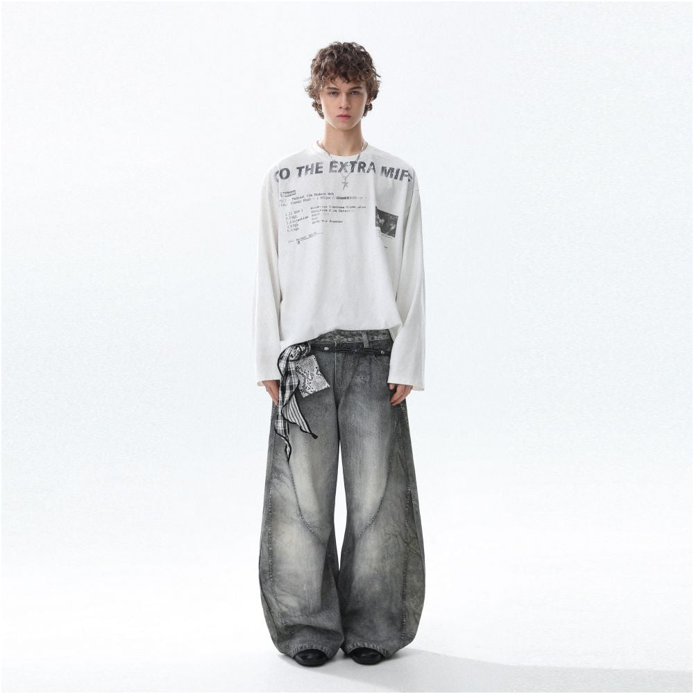 MRNEARLY American gradient color letter printed round neck long sleeved T shirt for men s autumn fashion brand loose casual top image 4