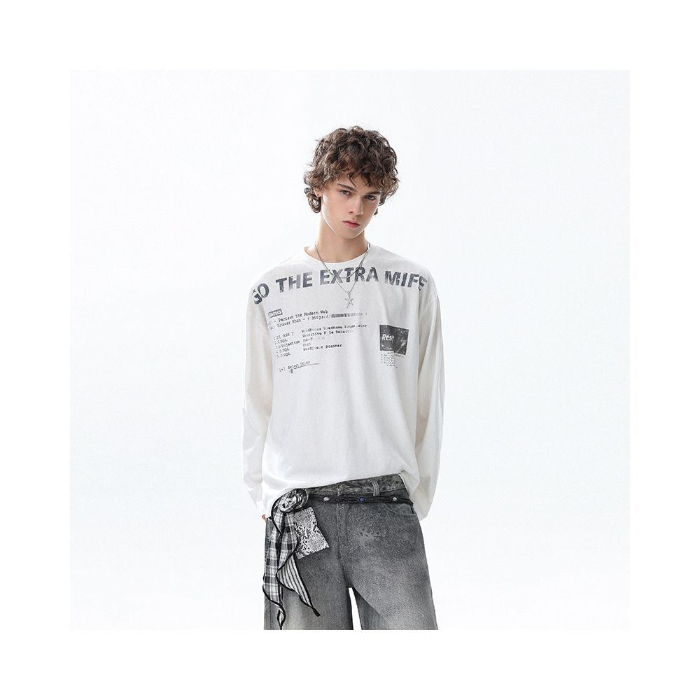 American Gradient Letter Print Round Neck Long Sleeve T-Shirt