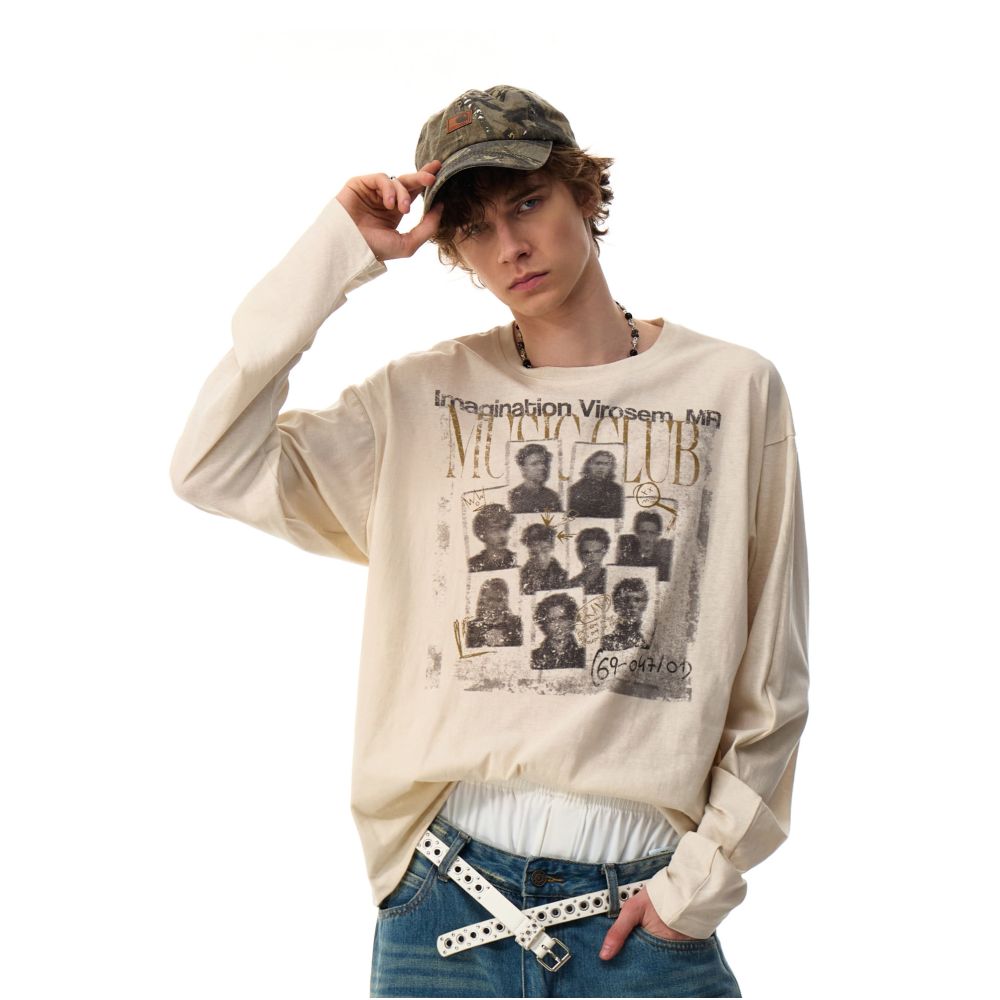 MRNEARLY American Retro Street Couple s Long Sleeve T shirt Men s Autumn Lightweight Loose Top Sunscreen Hoodie image 4