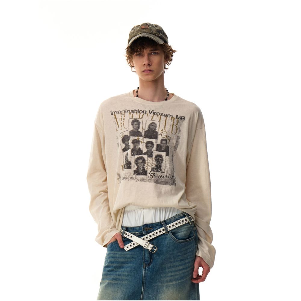 MRNEARLY American Retro Street Couple s Long Sleeve T shirt Men s Autumn Lightweight Loose Top Sunscreen Hoodie image 0