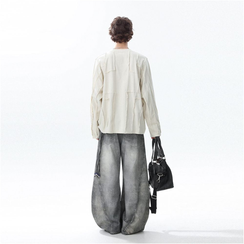 MRNEARLY American retro deconstruction splicing digital print long sleeved T shirt for men s autumn loose casual top image 5