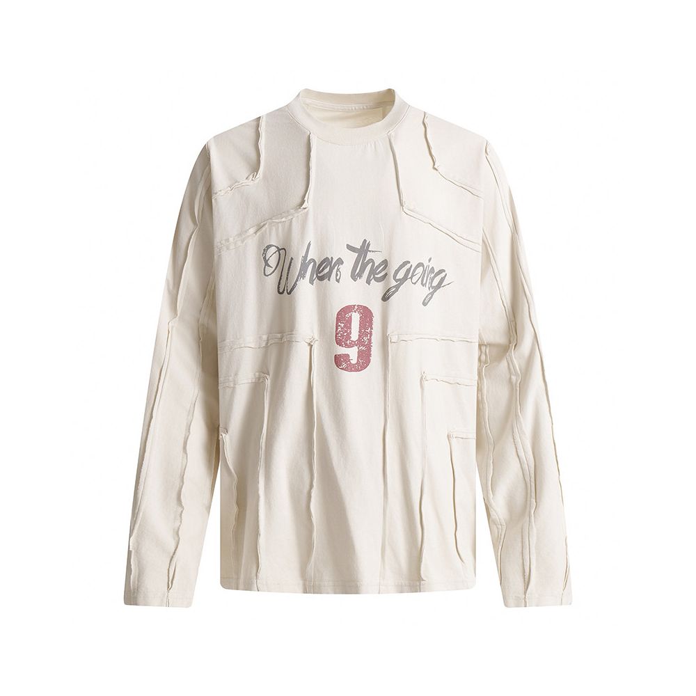 American Retro Deconstructed Digital Print Long Sleeve T-Shirt