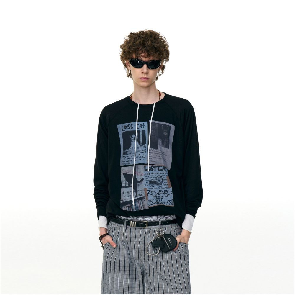 MRNEARLY American style niche fun couple long sleeved T shirt men s trendy brand loose high street design sense autumn top image 1