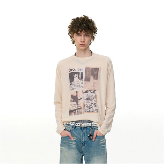 MRNEARLY American style niche fun couple long sleeved T shirt men s trendy brand loose high street design sense autumn top image 3