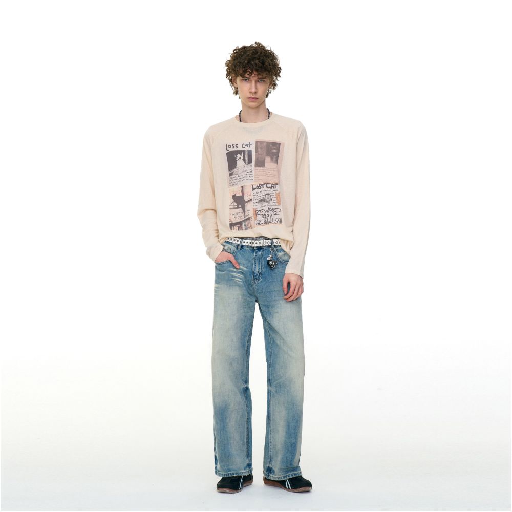 MRNEARLY American style niche fun couple long sleeved T shirt men s trendy brand loose high street design sense autumn top image 5