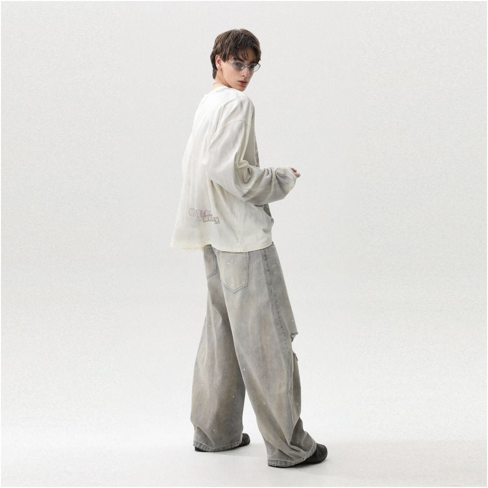 MRNEARLY American retro dirty dyed pure cotton autumn long sleeved T shirt men s and women s trendy brand loose high street hooligan handsome top image 4