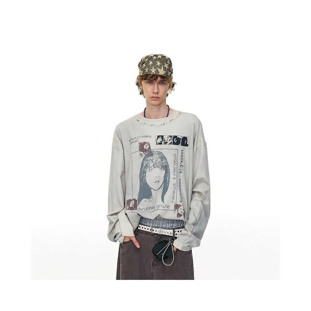 American Retro Distressed Graphic Long Sleeve T-Shirt