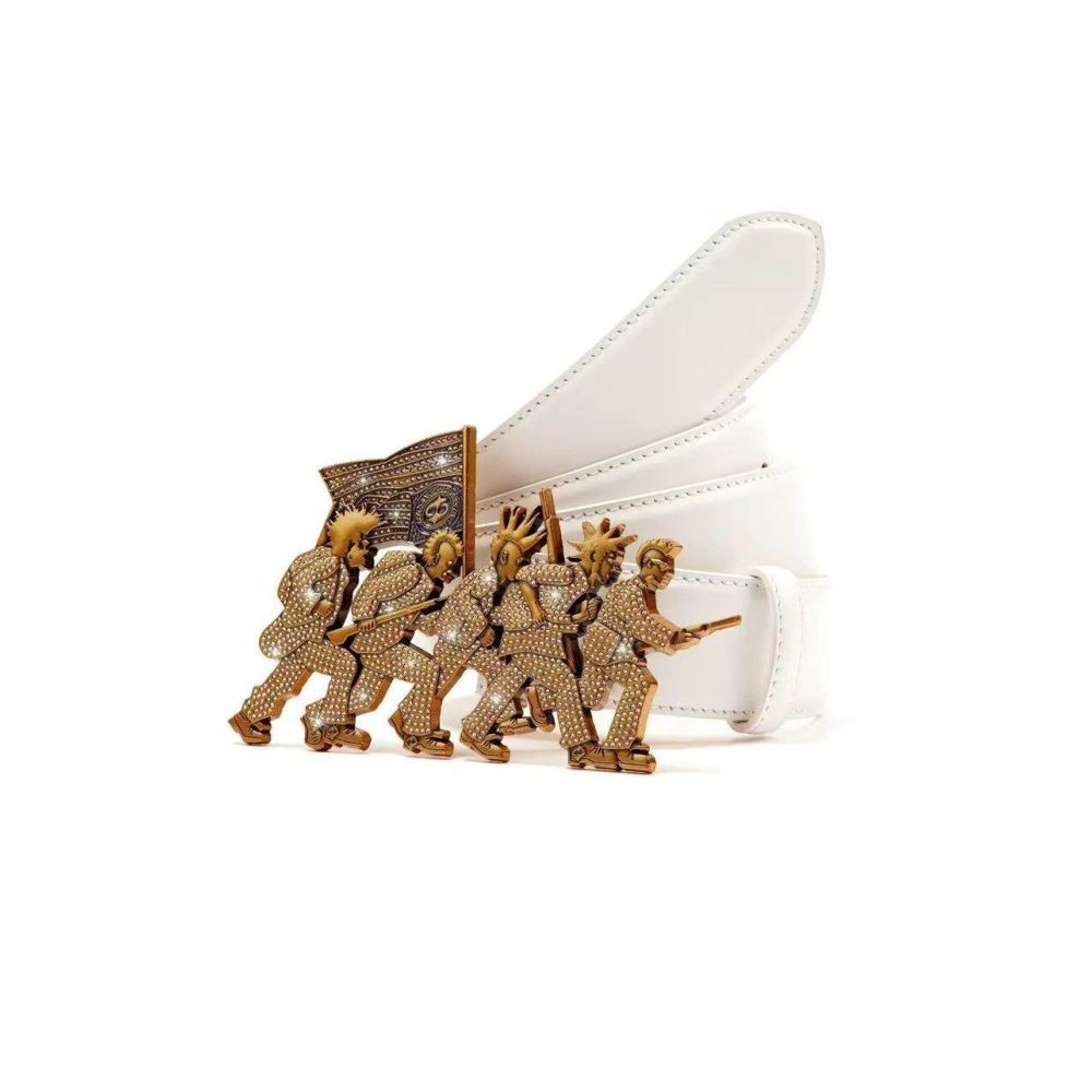 Heavy duty retro Mohawk belt with portrait buckle avant garde punk rock gothic niche trend belt image 1