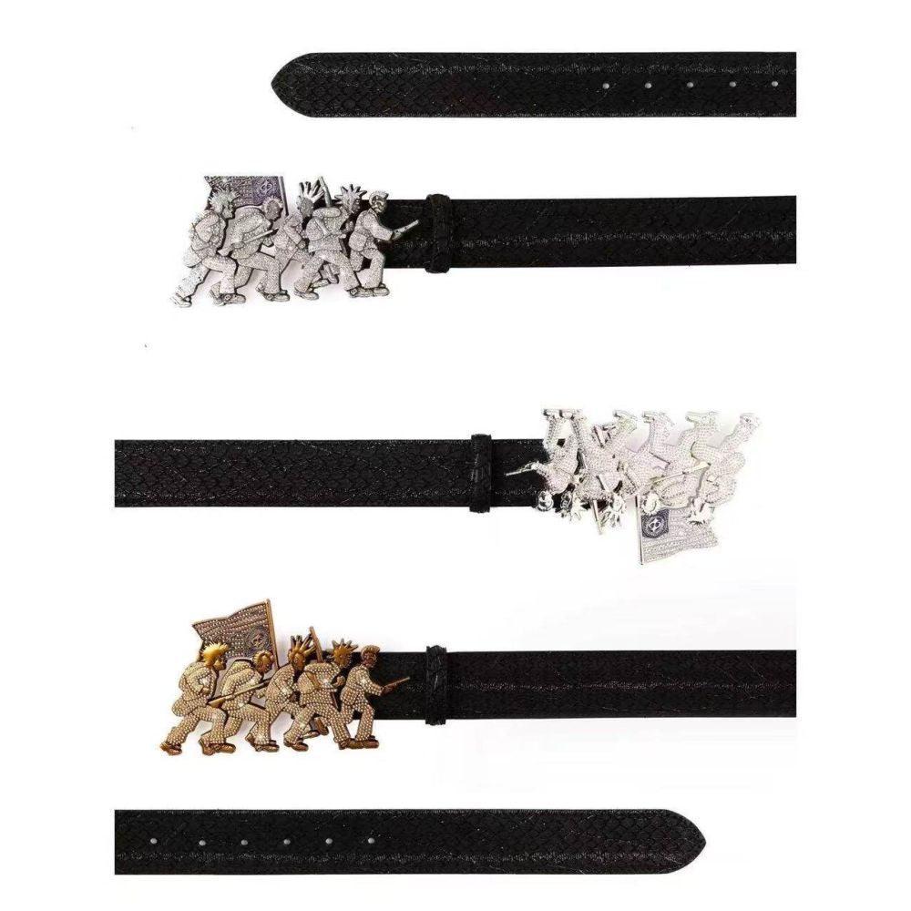 Heavy duty retro Mohawk belt with portrait buckle avant garde punk rock gothic niche trend belt image 2