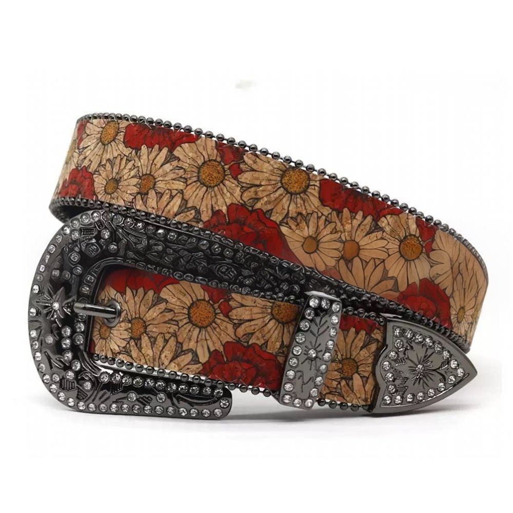 Bohemian Tribal Print Rhinestone Leather Belt