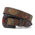 Bohemian retro tribal style unique ethnic pattern print rhinestone metal buckle trendy leather belt image 4