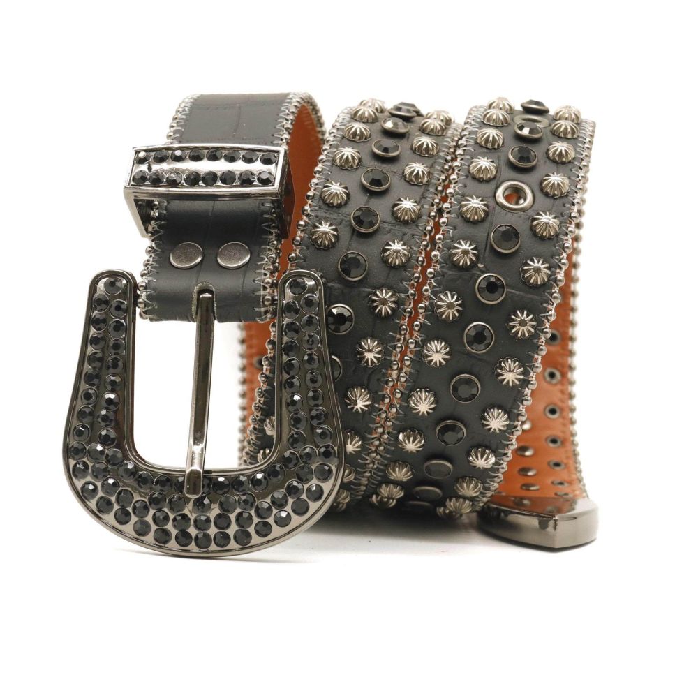 Retro heavy duty rhinestone rivet inlaid rock gothic dark punk subculture pin buckle belt image 2