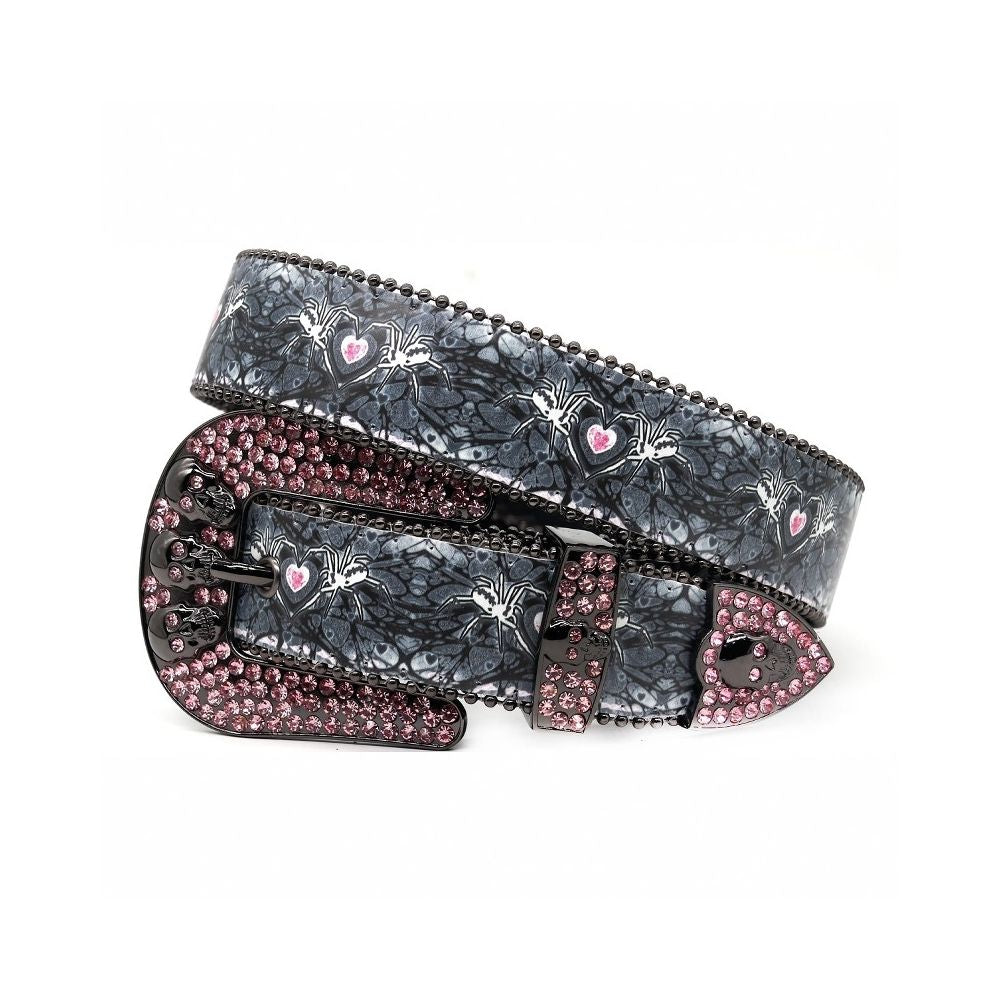 Rbornstudio Punk Style Skull Spider Love Water Diamond Belt Punk Hip Hop Leather Belt image 1