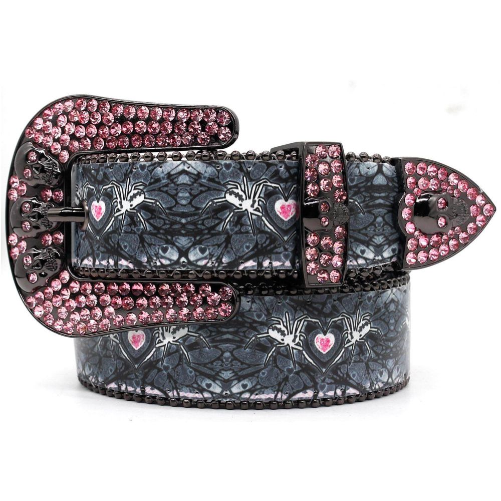 Rbornstudio Punk Style Skull Spider Love Water Diamond Belt Punk Hip Hop Leather Belt image 3