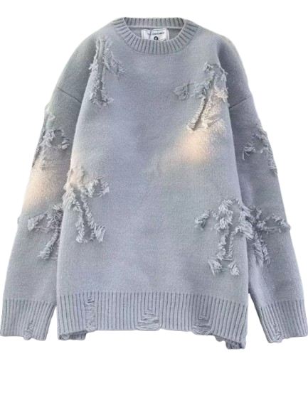 OverSize Distressed Knit Pullover Sweater